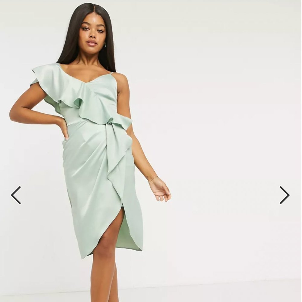 ASOS Lipsy satin one shoulder ruffle midi dress